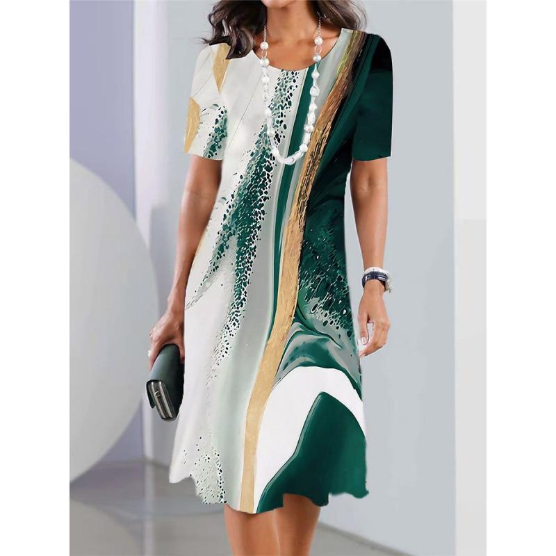 

New women s dresses are fashionable and versatile, everyday casual, loose plus size crew neck, short sleeves S