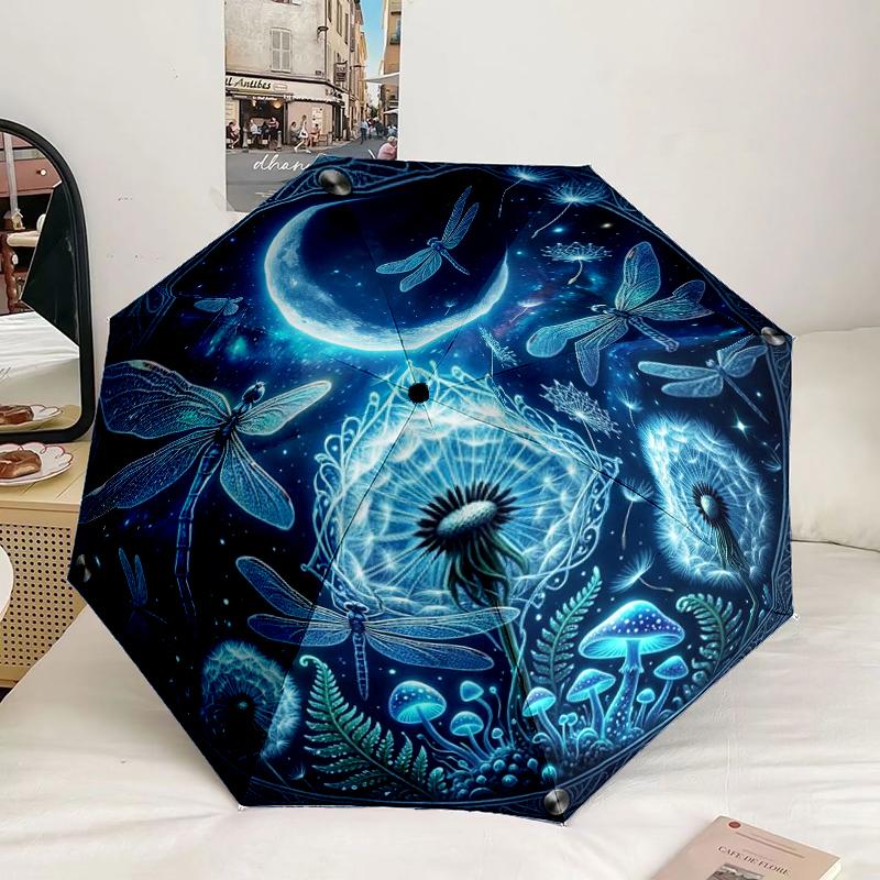 Dark Gothic Moon Skull Umbrella 8-Frame for Travel, Camping, Casual Lightweight Portable Umbrella, Essential for Every Family Holidays Gift