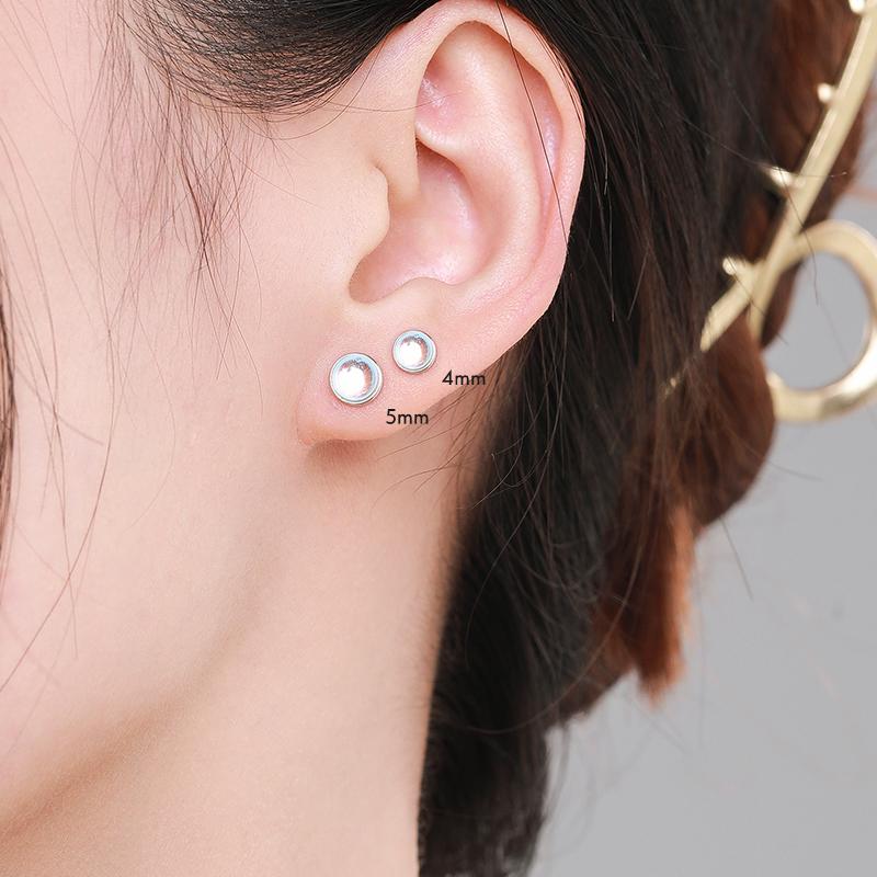 925 Sterling Silver Round Exquisite Moonstone 4 5 6 MM Stud Earrings Platinum Plated Charm Ear Studs For Women Jewelry