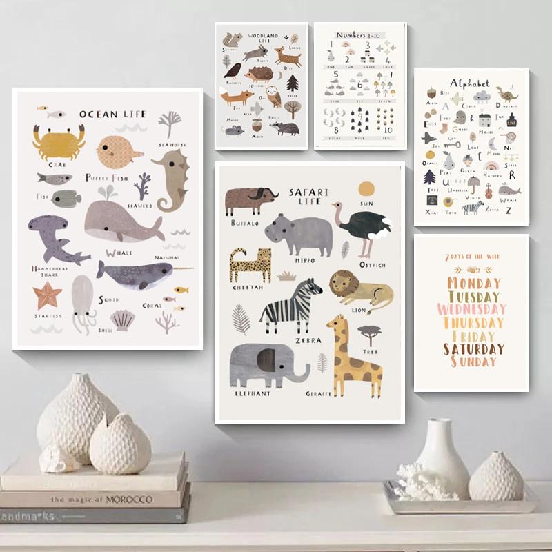 Creative Cute Cartoon Animal Poster Printmaking Nordic Wall Art Canvas Painting Children's Room Mural Room Decoration Pictures
