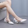 4cm Medium and Low Heel Pointed Toe Hollow Sandals Thick Heel Beaded Women's Shoes White Matte Pu