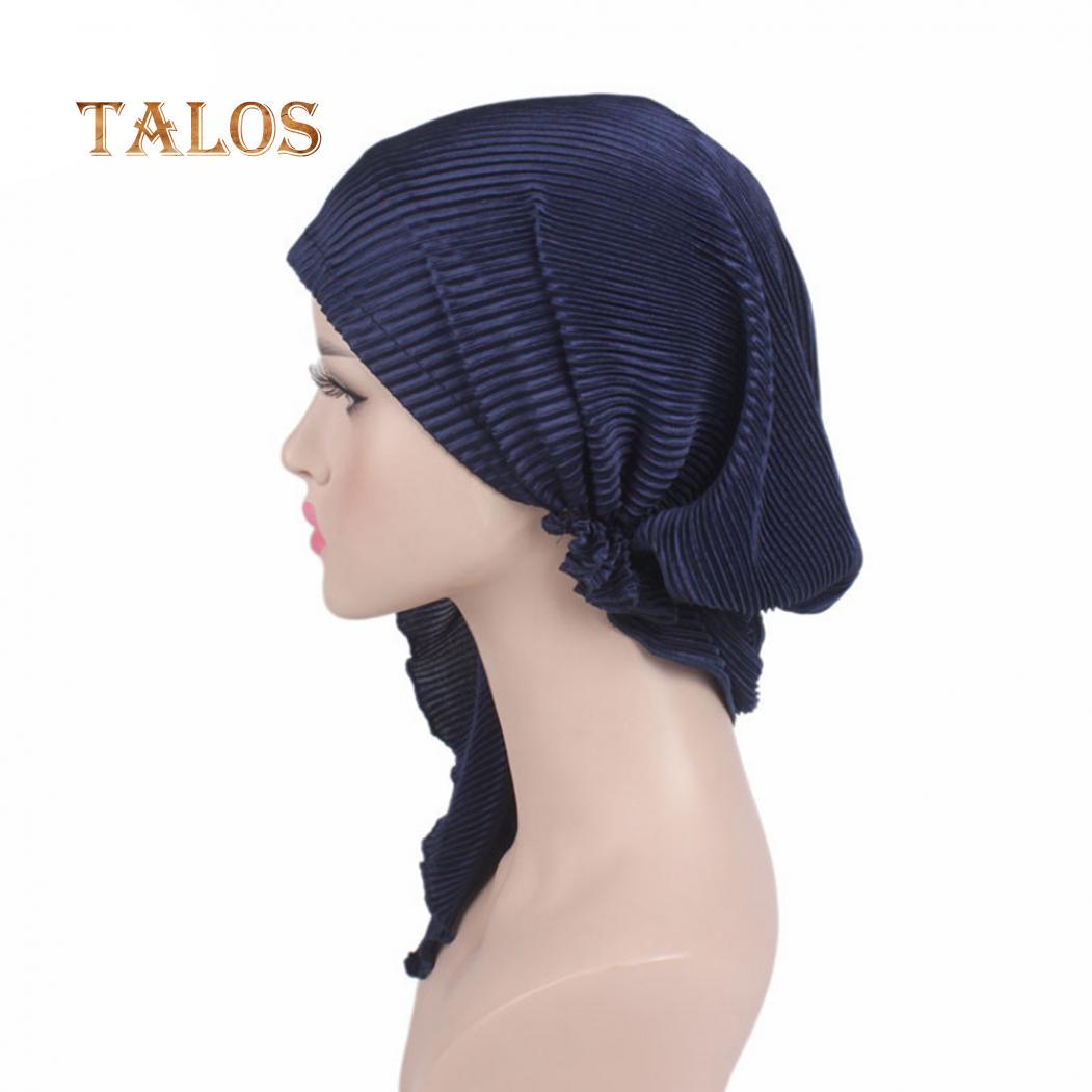 Модная женская длинная тюрбанная шапка с морщинами — фото 7