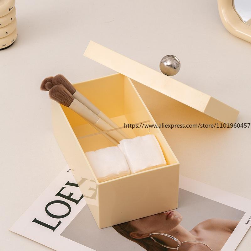 Nordic Ins Style Multi-Functional Storage Box With Handle Handball Cover Dust-Proof Separation Cosmetics Remover Cotton Swab Box