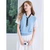 Baitu Women's Faux Two-Piece Short Sleeve Knit Top