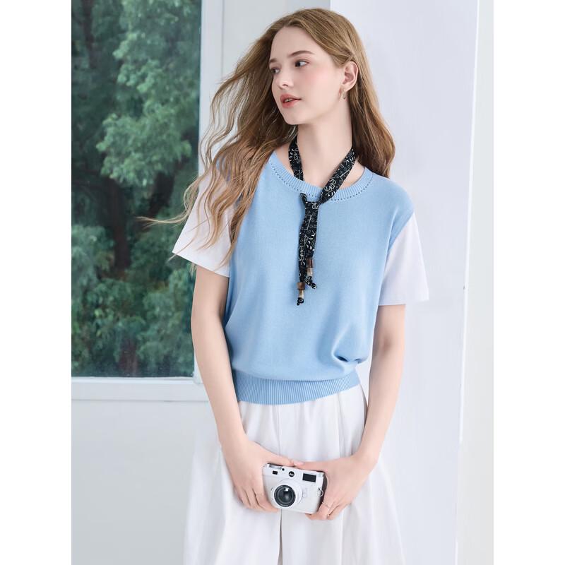 Baitu Women's Faux Two-Piece Short Sleeve Knit Top