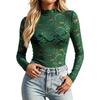 Women's Fashionable Sheer Lace Mesh Long Sleeve Blouse for Going Out