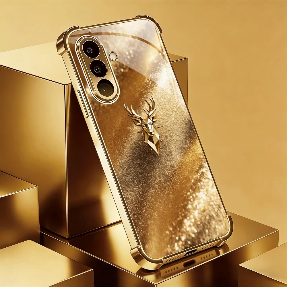Geometrisches Hirschkopfmuster Glas Handyhülle geeignet für Samsung Galaxy S26 S25 S24 S22 S21 S20 FE/Ultra/Plus Anti-Drop-Hülle