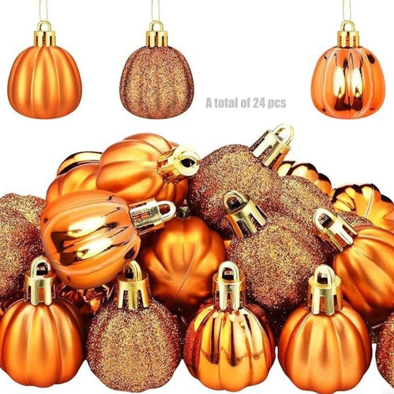 24 Pcs Pumpkin Ball Decorations Thanksgiving Hanging Ornament for Christmas China Mainland