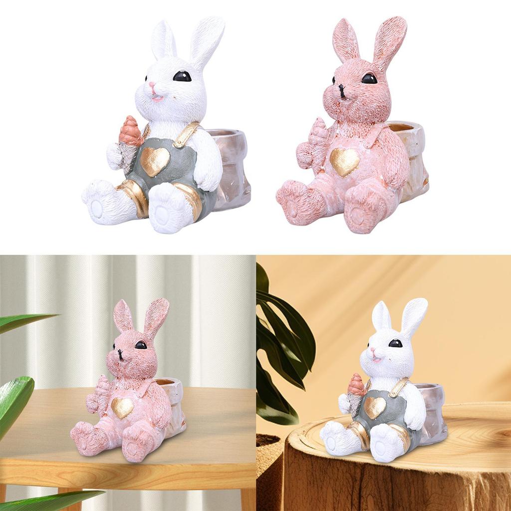 Flower Pot Ornament Spring Easter Decoration Sculpture Resin Container Bunny Figurine for Restaurant Office Yard Home Party