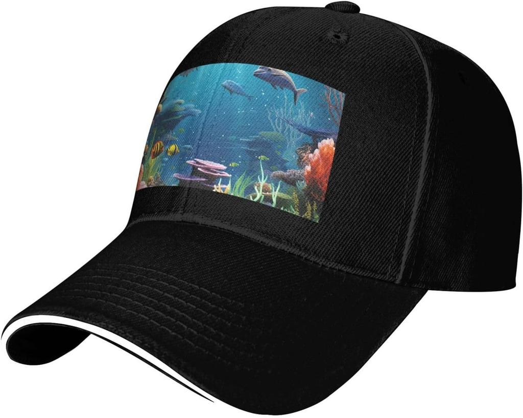 Undersea World Print Baseball Cap Polyester Adjustable Casual Sun Protection Dad Hat for Adults