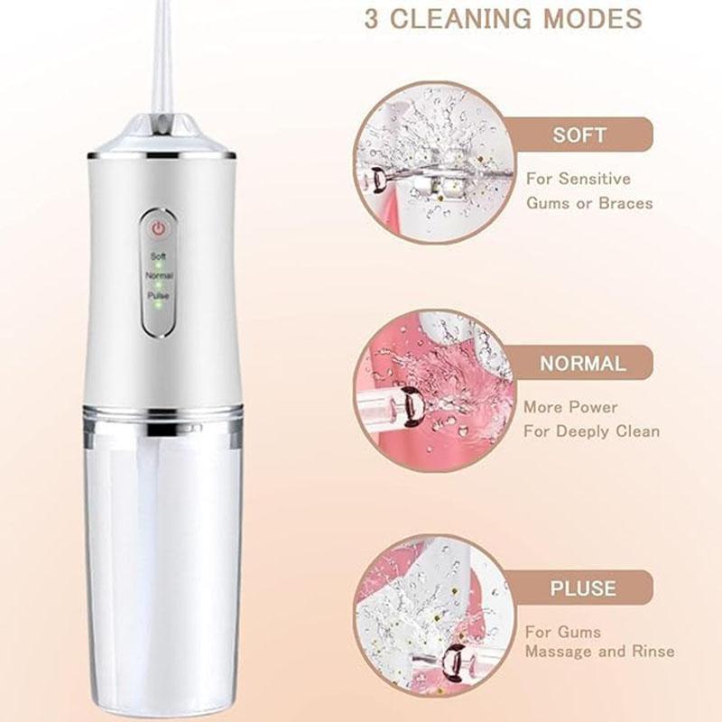 Oral Irrigator Portable Dental Water Flosser USB Rechargeable Water Jet Floss Tooth Pick 4 Jet Tip 230ml 3 Mode Massage Gums