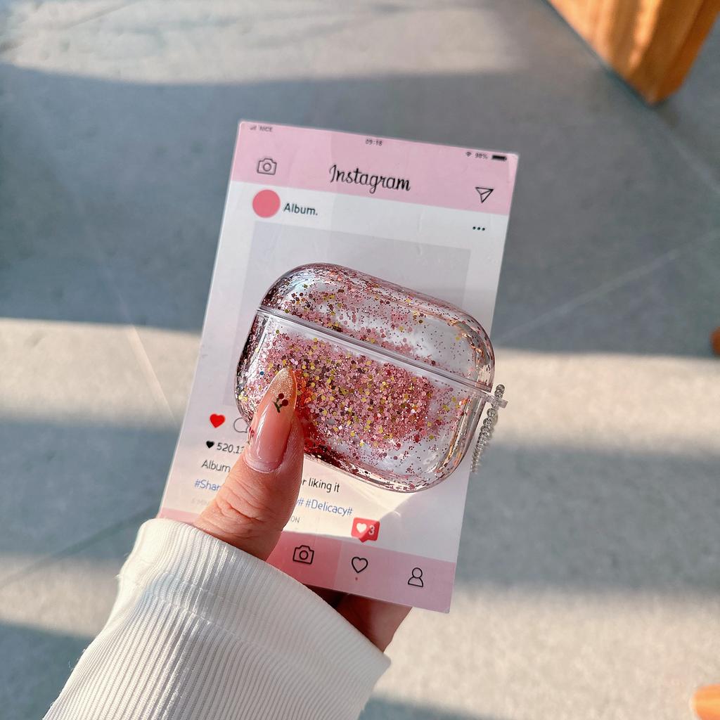 Glitter Liquid Quicksand Crystal Plastic Case For AirPods 2 3 4 Pro 2 3 Earphone Cover