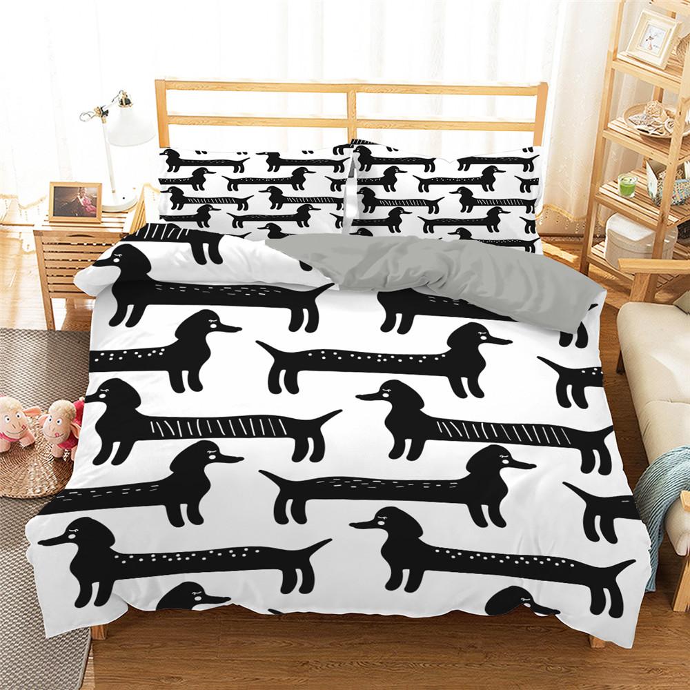 Sausage Dog Print Duvet Cover Set Queen King Full Size Cartoon Dachshund Puppy Bedding Set for Boy Kid Polyester Comforter Cover