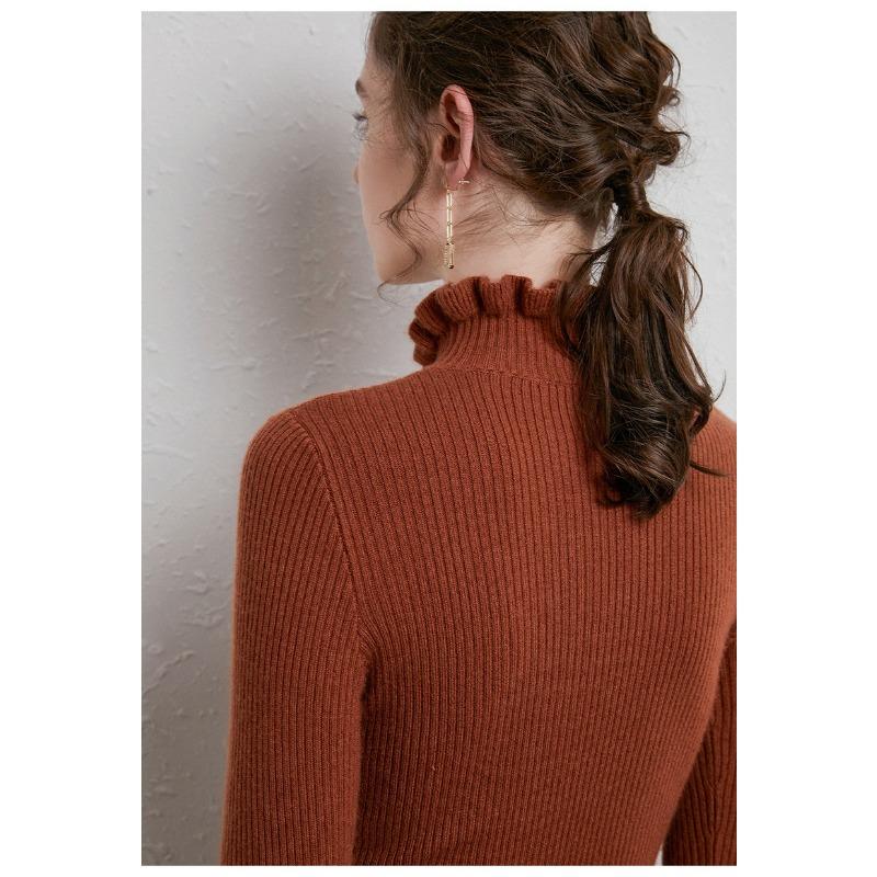 Ruffles Half High Neck Sweater Knitted Pullover Women's Long Sleeved Lace Long Sleeves Bottoming Shirt Commute Simple Casual Knitwear Autumn