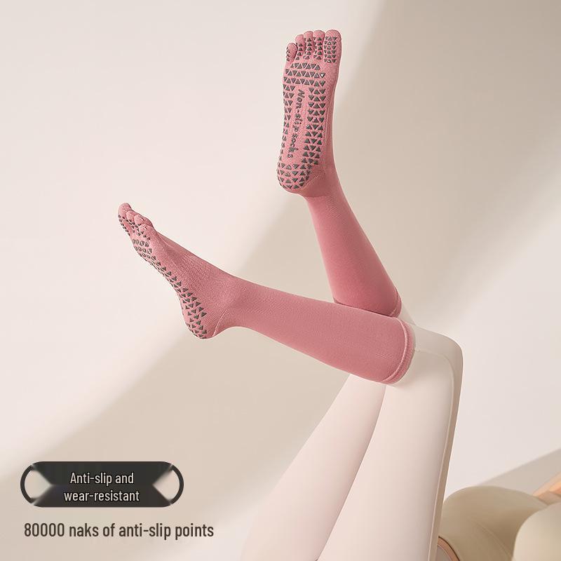 Spring-Summer Split Toe Five Finger Yoga Socks, Non-slip Pilates Socks, Mid-Calf Compression for Fitness.