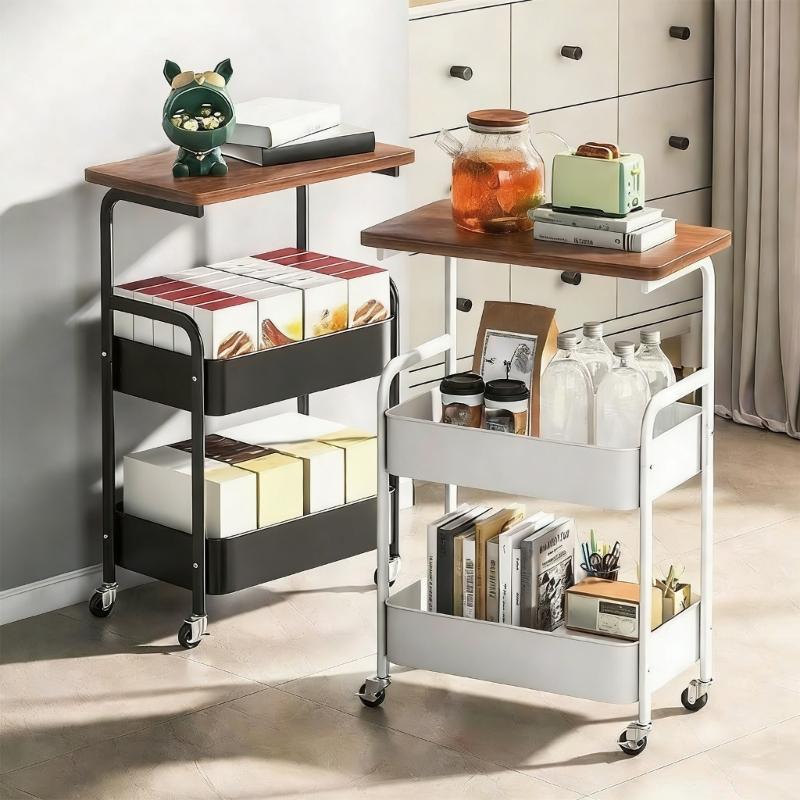 3 Tiered Metal Rolling Storage Cart With Lockable Wheels For Kitchen Bathroom Office Home Organization And Space Saving