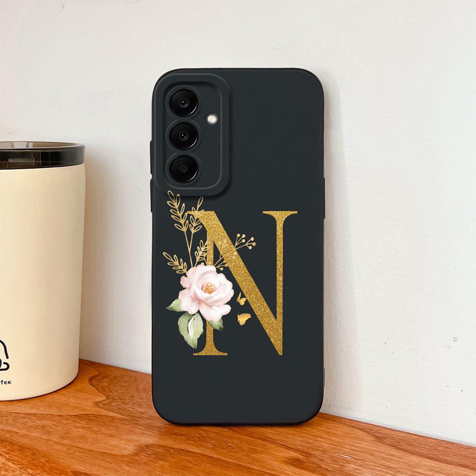 Flower Letters Case For Samsung Galaxy A17 A07 A37 A57 Couple Bumper Soft Liquid Silicone Anti Slip Phone Protective Cover Coque