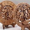 Round Camphor Wood Pendant with Fu Character - Natural Color, Carved Ornament for Living Room Decor, Solid Wood Craft Gift