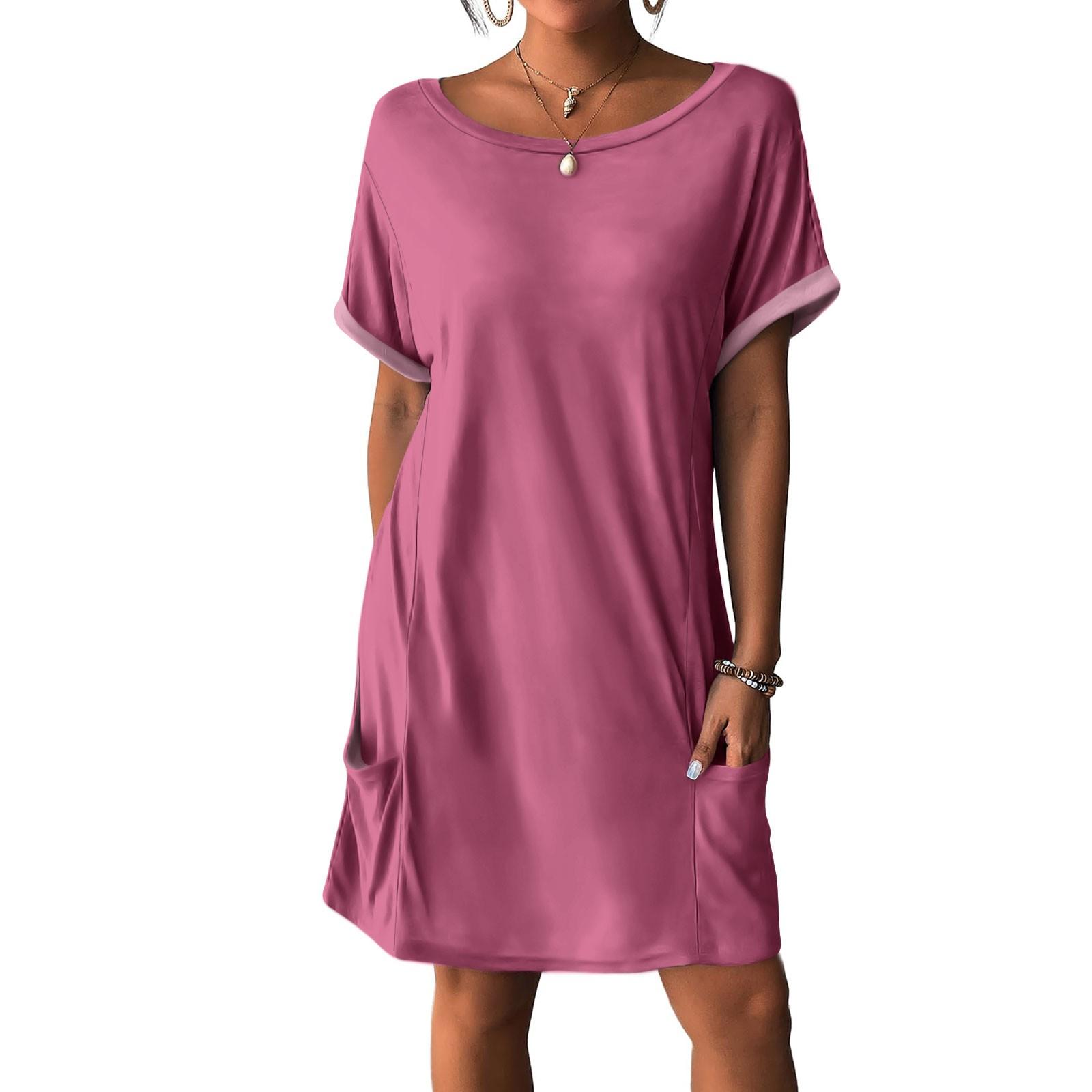 

Женские платья Футболки Платья с карманами Однотонные повседневные пляжные платья XXL