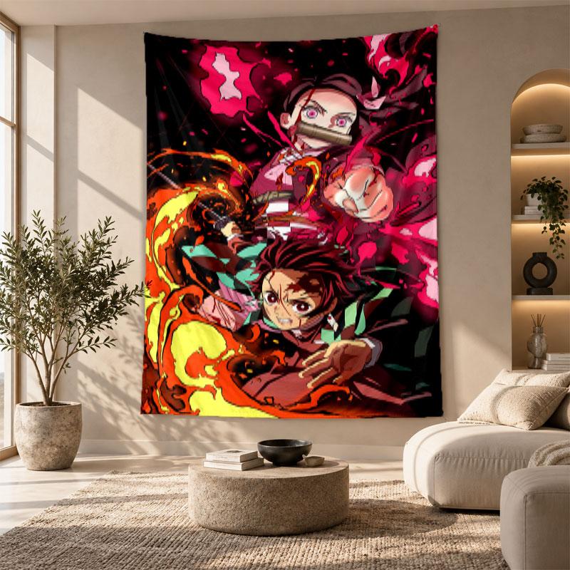 Arazzo Decorativo, Arte da Parete Stampato Demon Slayer, Appeso a Parete Leggero per Sfondo Camera da Letto