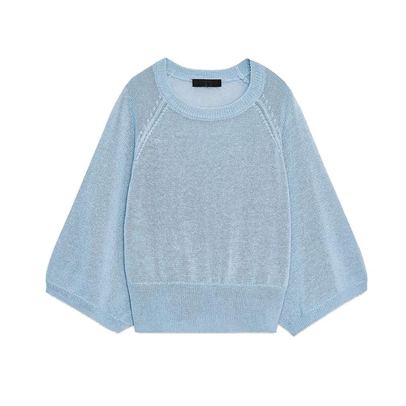Autumn New Women's Clothing French Laziness Minimalist Wide Sleeve round Neck Vacation Style Casual Sweater 5536021