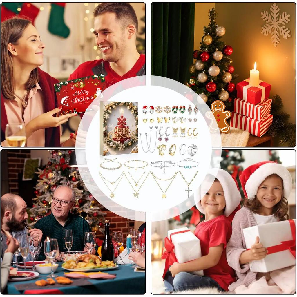 Weihnachts Schmuckkalender Adventskalender 24 Tage 2025 Weihnachts Adventskalender Mädchen Ohrring Armband Set Feiertagskalender für Frauen Mädchen