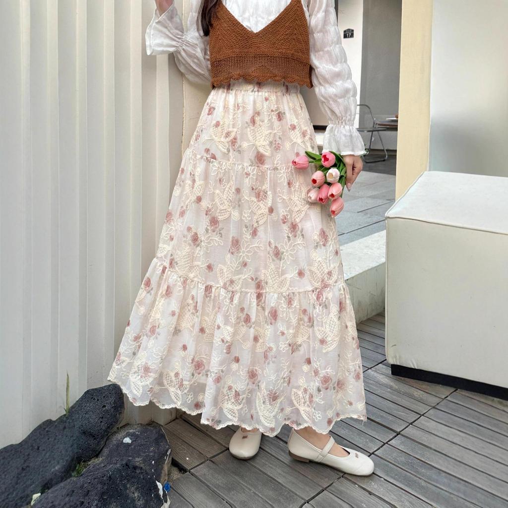 Summer 2025 High-Waist Yellow Floral A-Line Chiffon Skirt for Women R85S657B