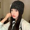 Bowknot Sequin Knitted Hat Hollow Woven Cap Fashion Beanie Hat  Winter