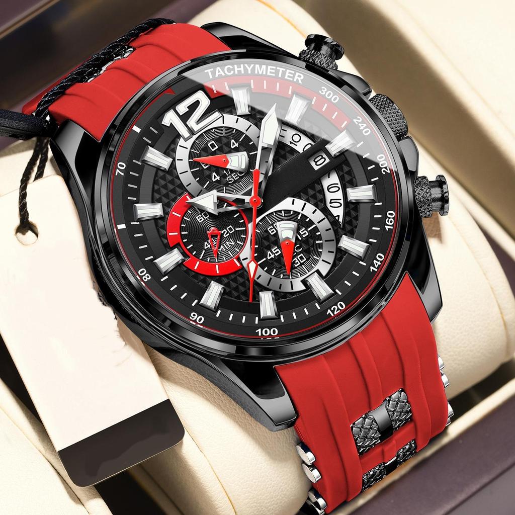 Herrenuhr Kalender Chronograph Wasserdicht Leuchtend Armbanduhr Silikon Quarzuhren