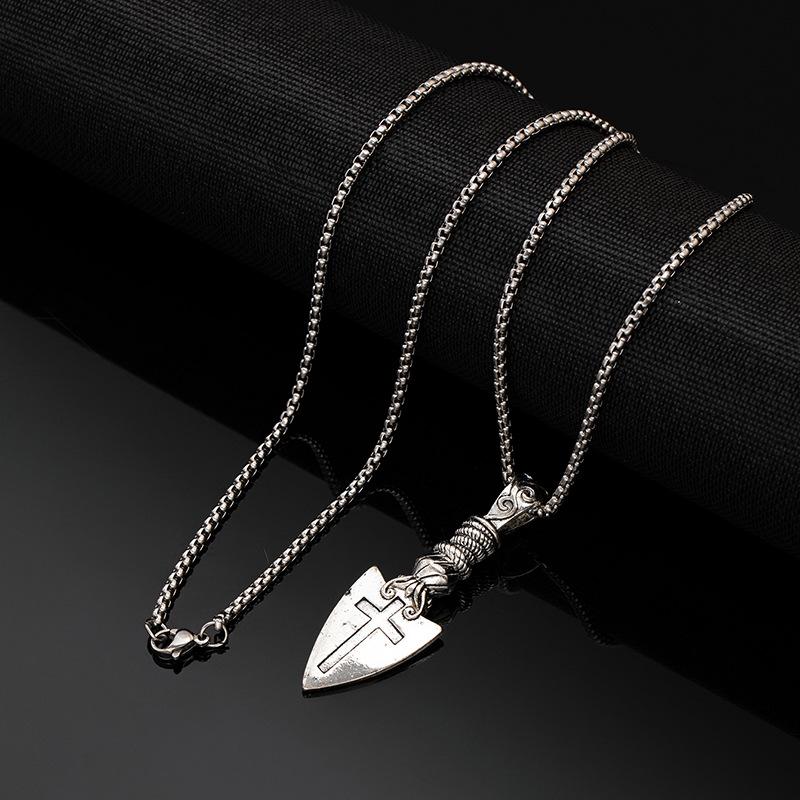 Thunder Hammer Pendant Necklace Retro Titanium Steel ChainShip Anchor Sweater Chain