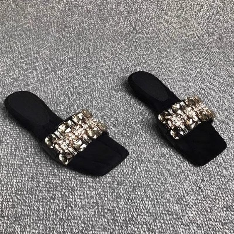 

Стразы Шлепанцы Лето Новые Квадратный Носок Открытый Носок Стразы Пряжка Мягкая Подошва Нескользящие Износостойкие Балетки 35