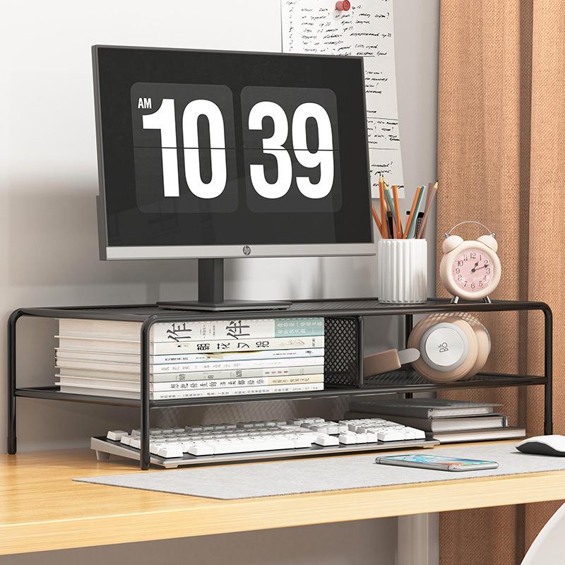 Dual Deck Computer Monitor Rising Holder Pc Screen Stand Bracket Desktop Keyboard Mouse Laptop Storage Organizer Riser Shelf