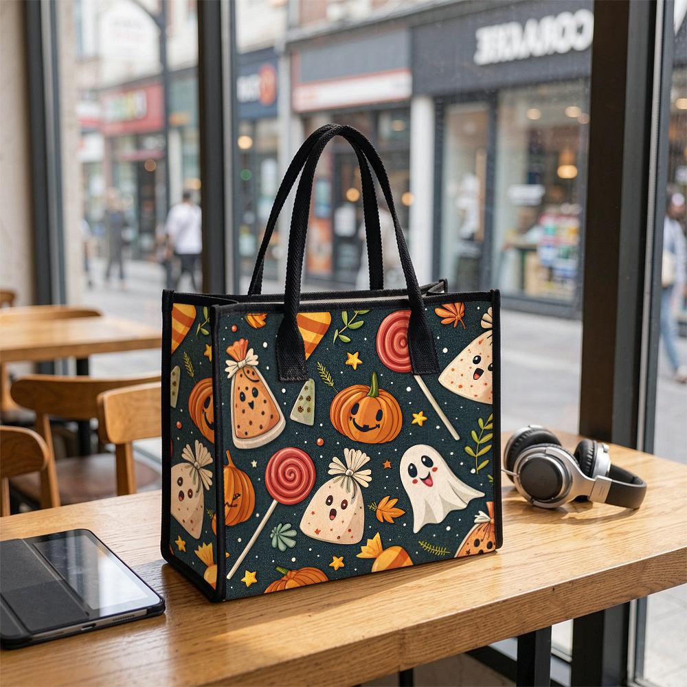 Cute Halloween Pattern Tote Bag Fashion Trendy Portable Daily Use Casual Shopping Handbag
