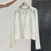 Women's Versatile White Half-Zip Round Neck Long Sleeve T-Shirt for Spring/Autumn