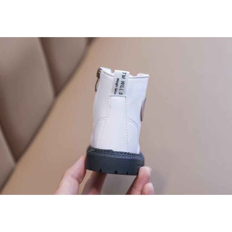 Herbst-/Winter-Stiefel mit Fleecefutter, Lederstiefel mit weicher Sohle, Wasserdichte Kinder-Martinstiefel, Englische Stil Jungen Kurzstiefel, Mädchenstiefel.