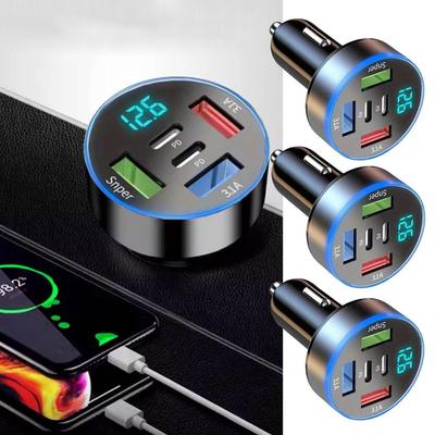 5-в-1 USB-адаптер для зарядки телефону в автомобілі з дисплеєм напруги, подвійним портом PD, супер для iPhone OPPO A6K5