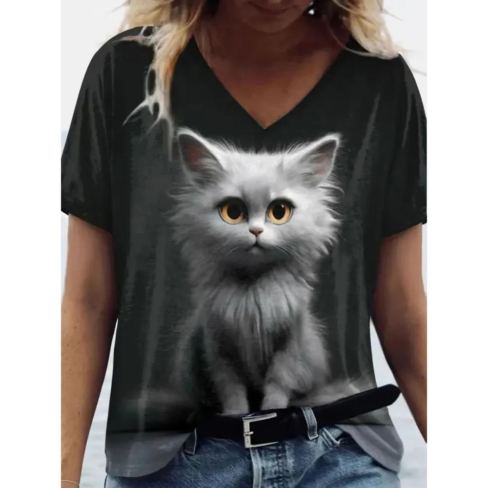 Crew Neck Daily Versatile Women s V-neck Top Casual Short Sleeve Fashion Loose T-Shirts Women’s S