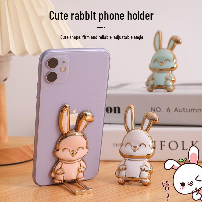 Cute Rabbit Mobile Phone Stand: Creative, Foldable, Push-Pull Design for Desktop Display