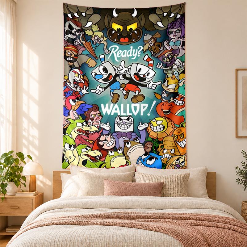 Cuphead Wandteppich hohe Qualität zur Dekoration von Wohnzimmer Schlafzimmer Studentenwohnheim Wänden ideal als Schlafzimmer Wandkunst oder Weihnachtsgeschenk