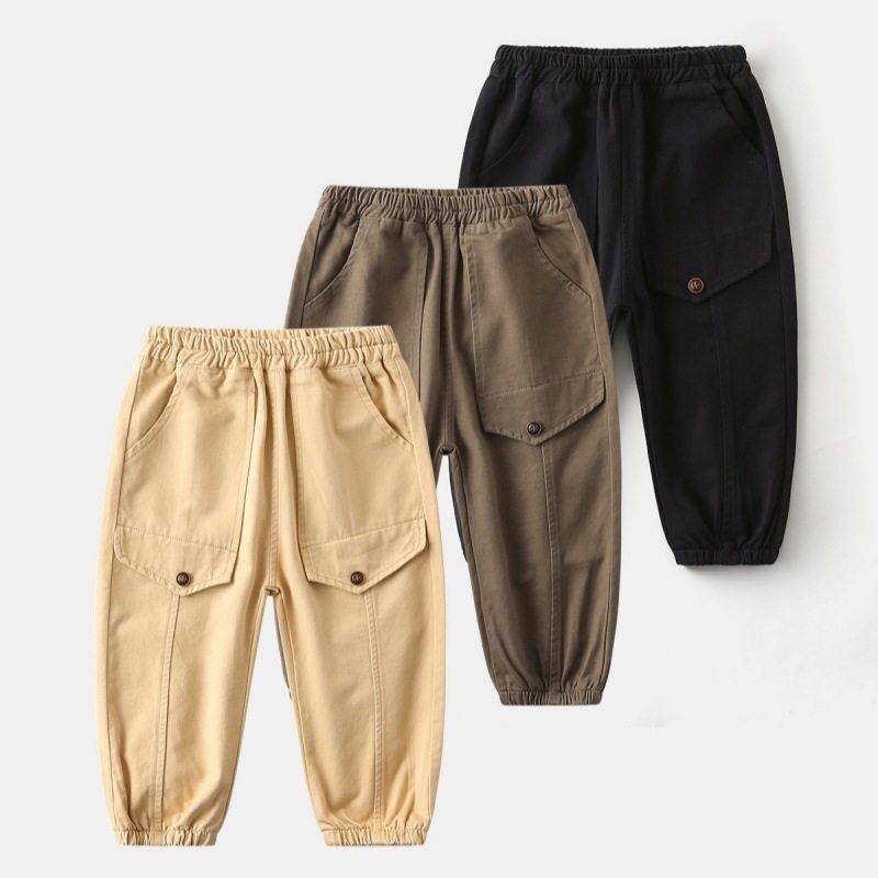 Children's Casual Pants Boys Solid Color Long Pants Korean Style Baby Spring and Autumn Mid-Waist Elastic Waistband Jogger Pants