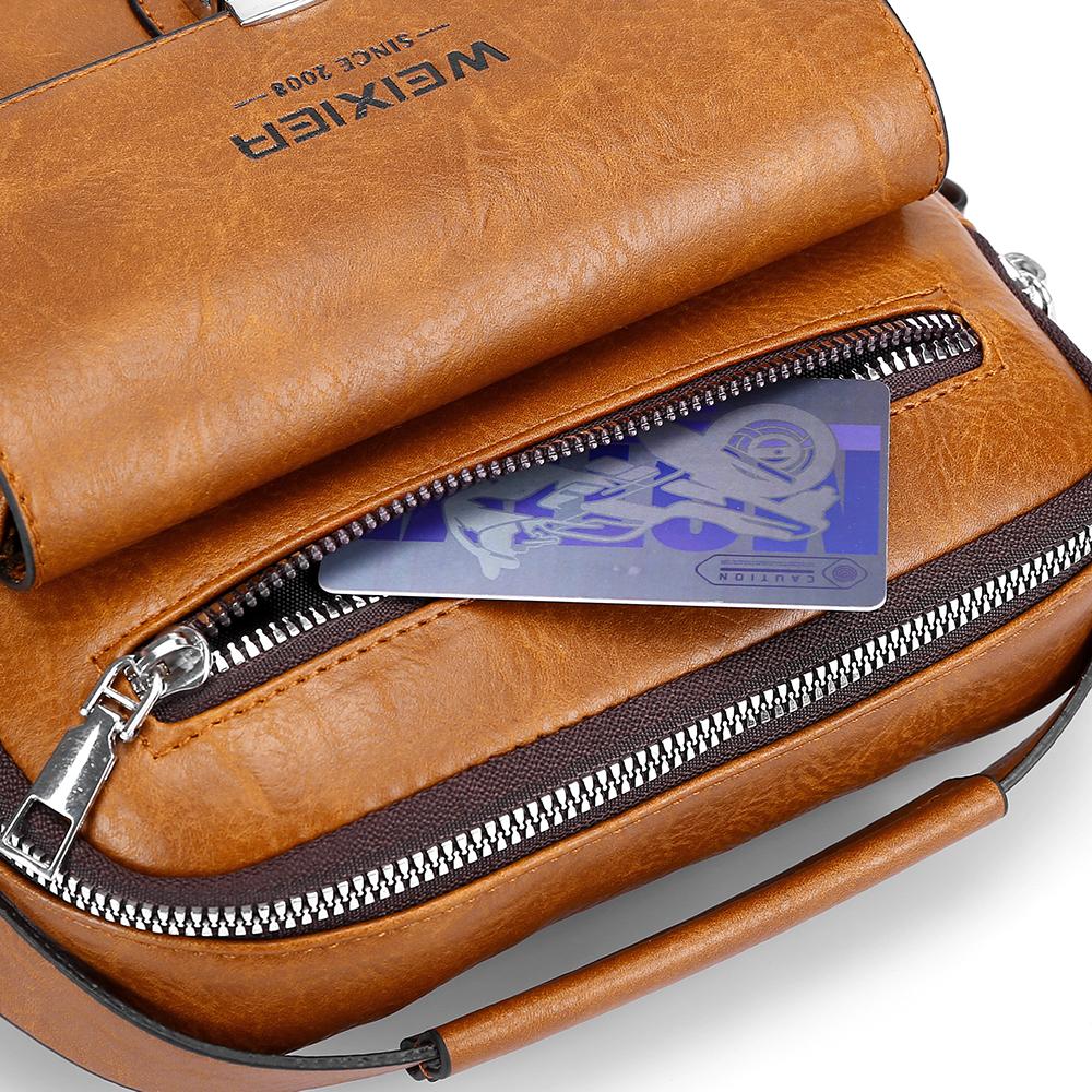 WEIXIER Men's Leather Crossbody Shoulder Bag Classic Messenger Bag Waterproof Briefcase Satchel Travel Bag