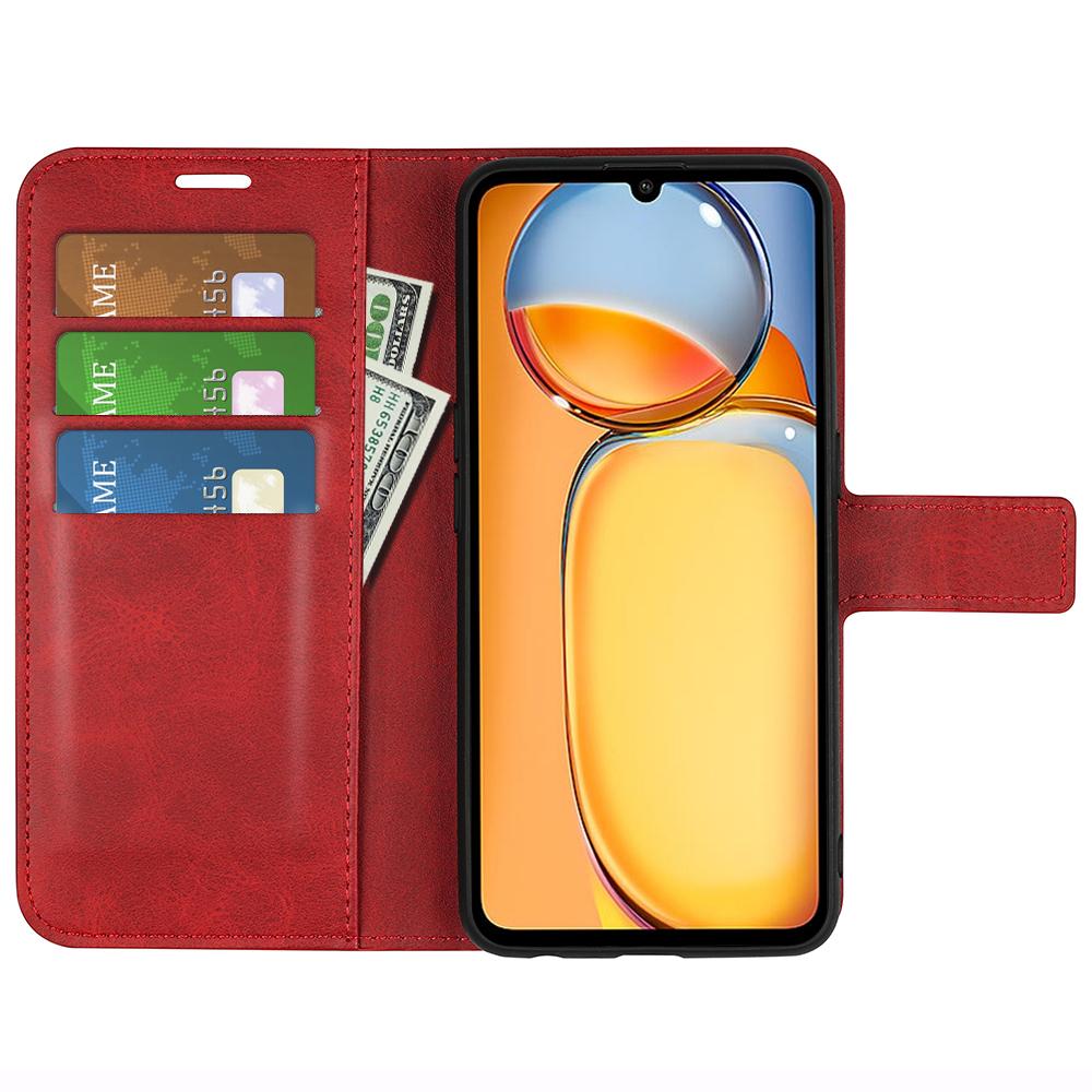 

For Xiaomi Redmi 13C 4G/Poco C65 4G Case Calf Texture PU Leather+TPU Smart Phone Guard Cover Red