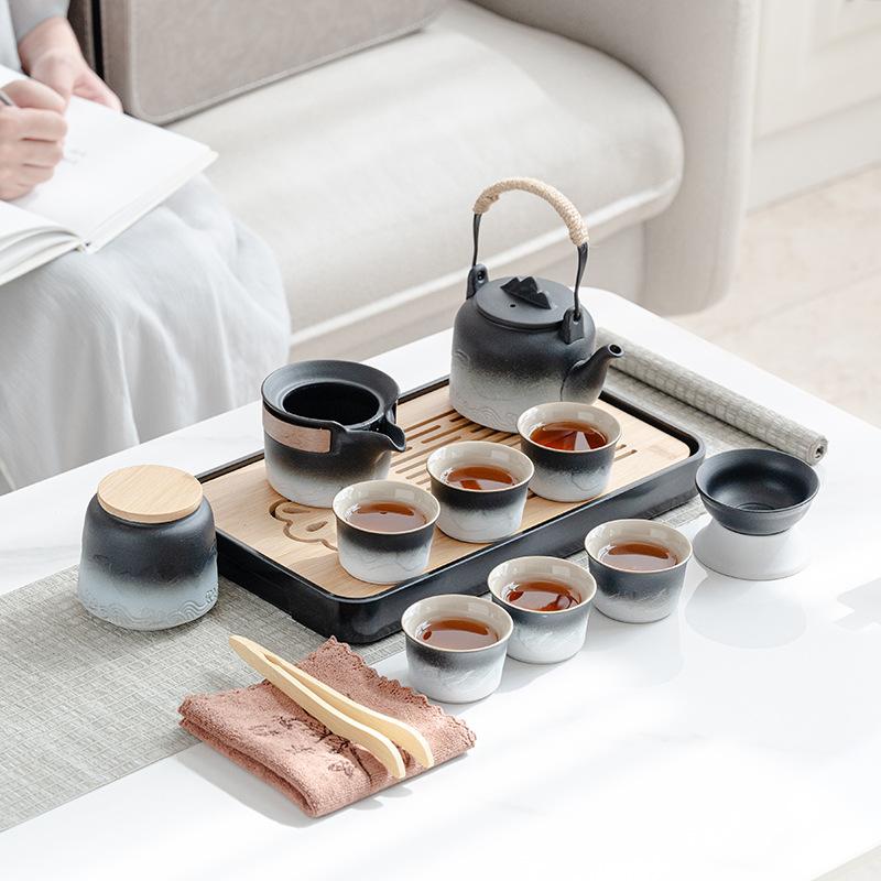 Japanese Light Luxury Gradual Change Beam Pot Tea Set Coarse Pottery Teapot Creative Business Gift Company Gift Print