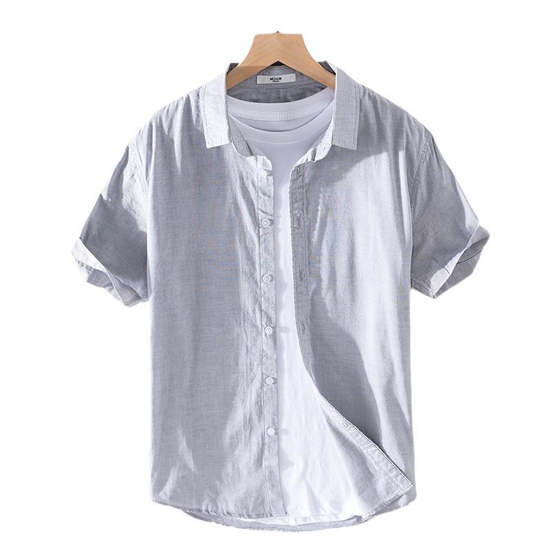 Men's Short Sleeve Breathable White Linen Shirt