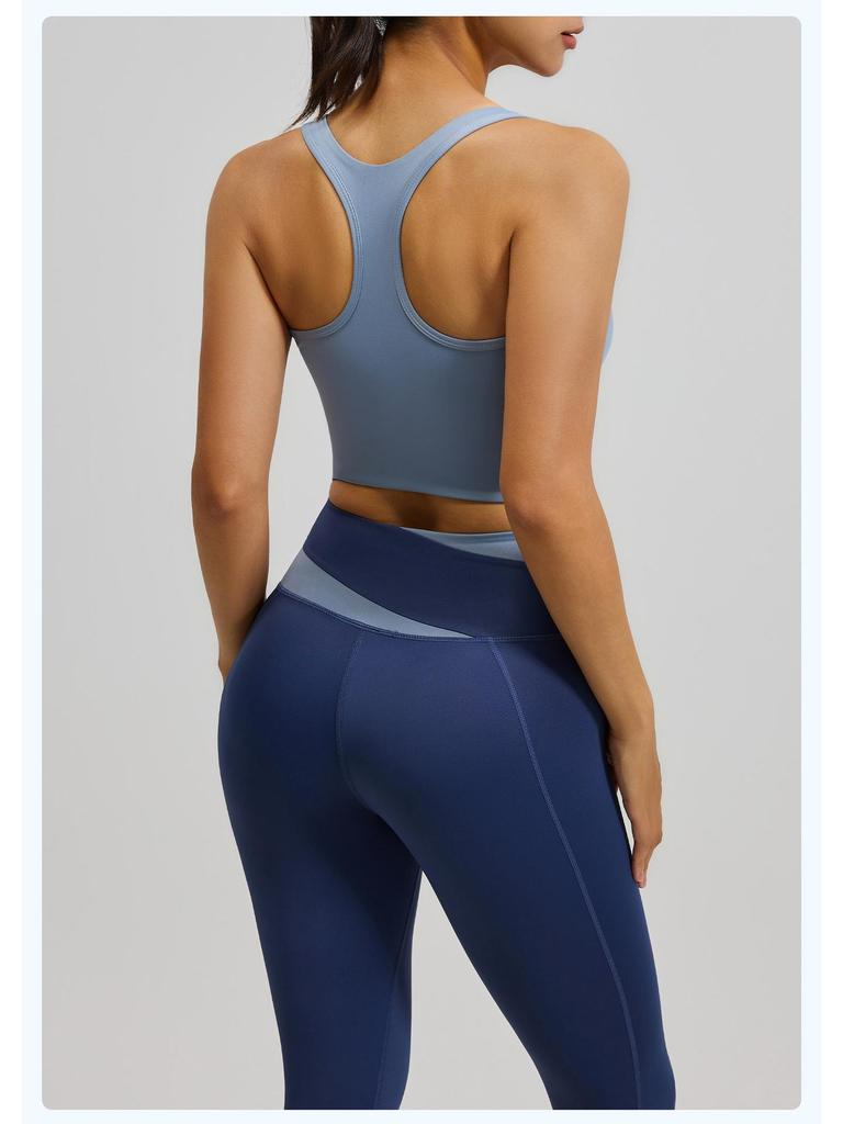 High-Waisted Color-Block Yoga Set: Tummy Control, Shockproof Sportswear for Women