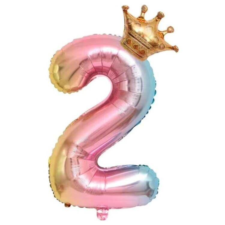 Gradient Color Crown Number Balloon Pillar, 32-40 Inch, First Birthday Party Decoration