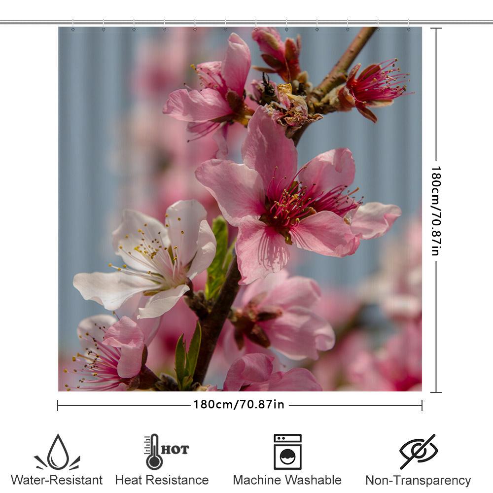 Pink Blossom Shower Curtain Spring Flower Design, Waterproof Bathroom Decor (180X200Cm)