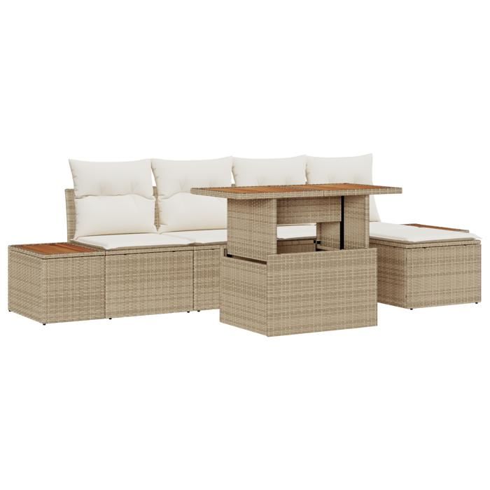 VidaXL Ensemble de salle à manger de jardin 6 pièces avec coussins Beige en poly rotin et acacia 3350063