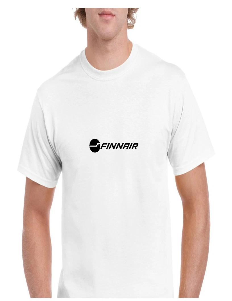 Finnair Black Retro Logo Finland Finnish Airline White Cotton T-Shirt M