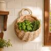 Hand-woven Wicker Basket, Hanging Flower Basket with Handle, Rustic Plant Basket Planter for Indoor Outdoor Wall Decoration